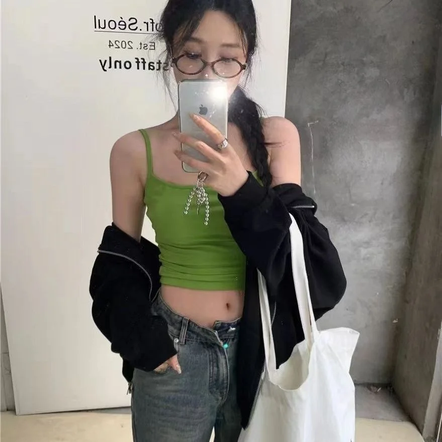Sexy Green Bralette Tank Top Women's Base Layer Slim Fit Short Style Upper Apparel Breathable Modal Fabric Casual Wear