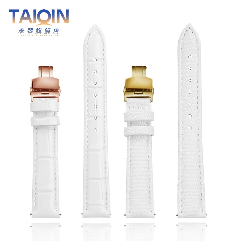 White Leather watchband for Tissot Casio DW Fossil Watch strap 6 8 10 12 14mm 16mm 18m quick release Women Metal buckle Bracelet