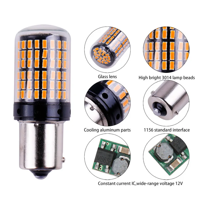 2pcs 1156 1157 7440 T20 LED Bulbs White/Amber/Red 144 SMD No Hyper Flash LED Bulb For Auto Car Turn Signal Reverse Light .