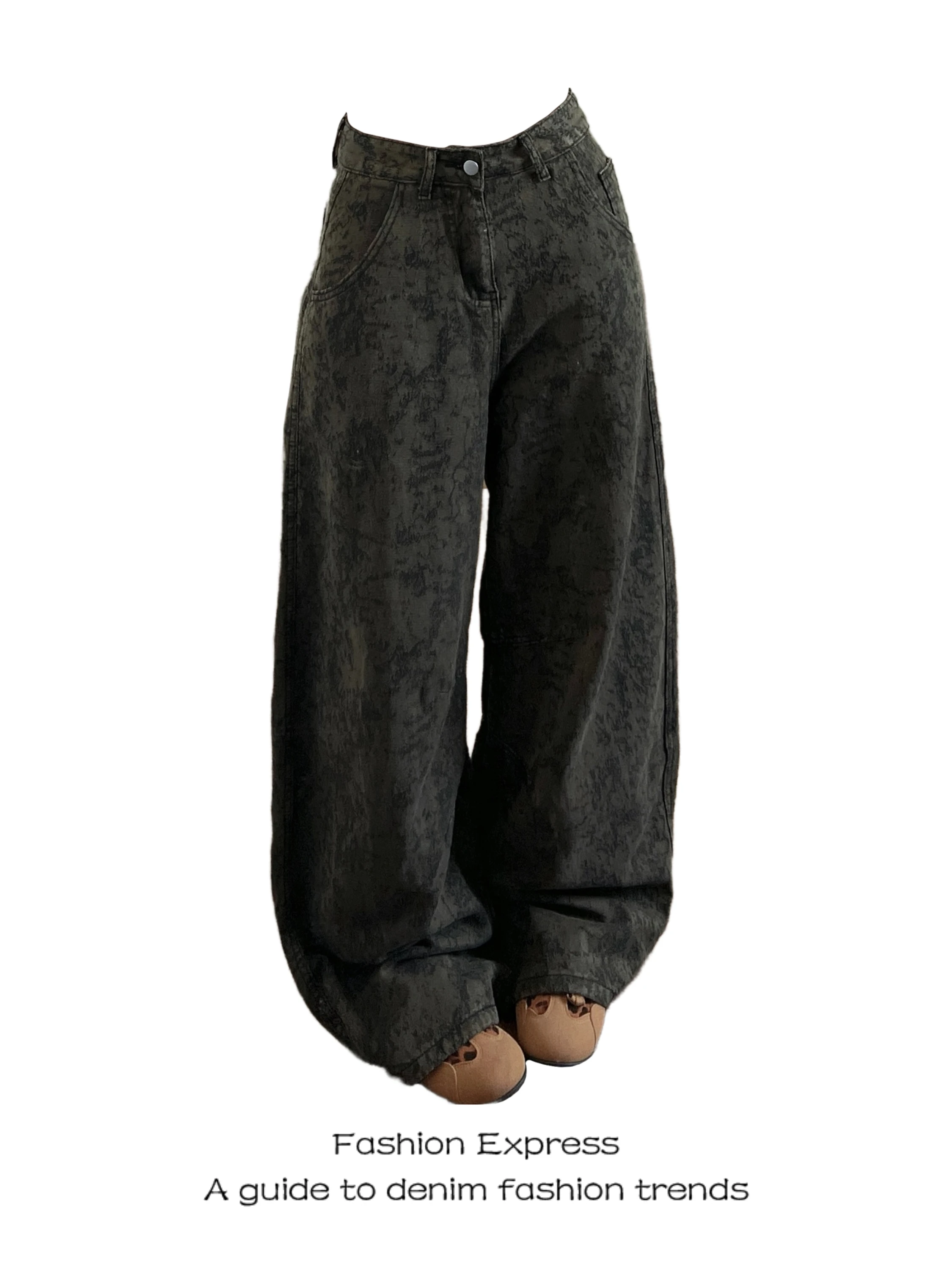 

Retro Embroidered Denim Jeans Women's Casual American Knife Loose Design Street Straight Casual Pants High Waist Wide Leg