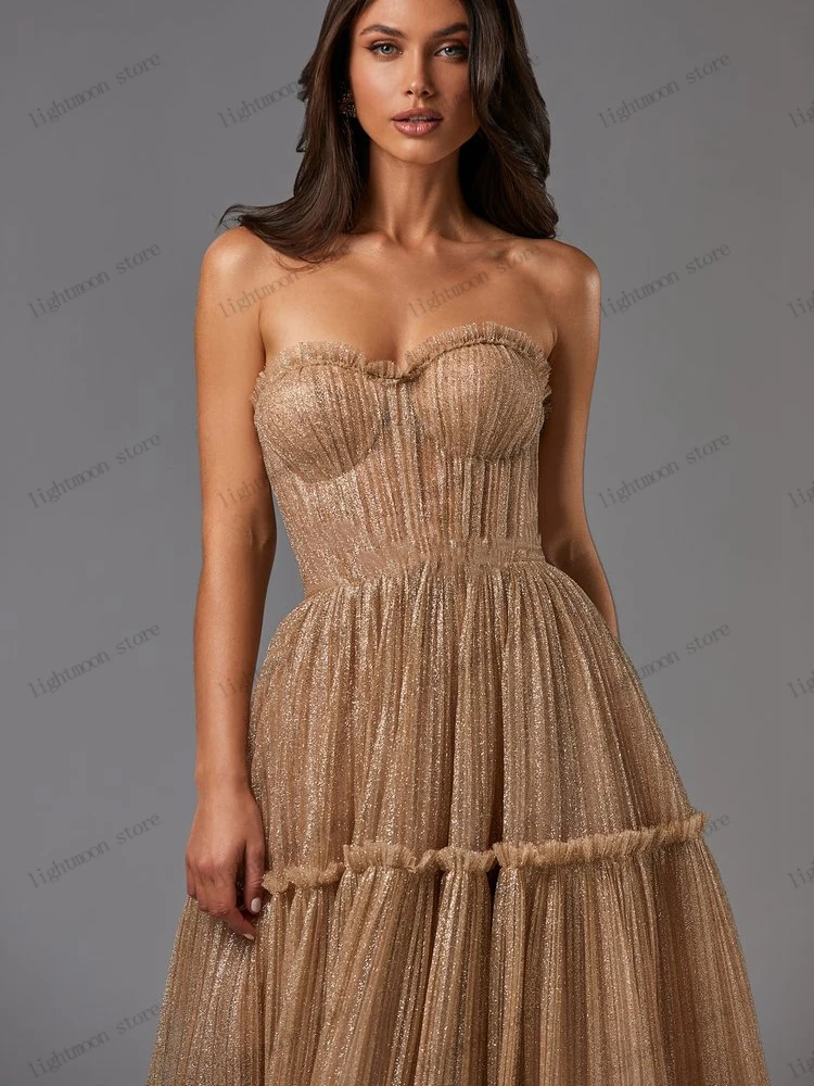 Abito da ballo semplice a-line abiti da sera Sexy senza spalline Backless Tulle a strati abiti da ballo abiti da terra Vestidos De Gala