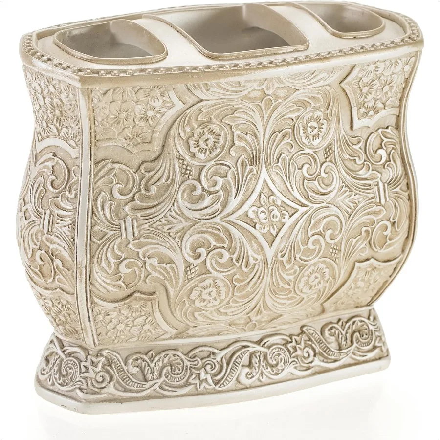 

Бежевый держатель для зубных щеток Victoria для ванной комнаты, семейный держатель для зубных щеток и зубной пасты, декоративная чашка для зубных щеток с 3 слотами, аккуратный H