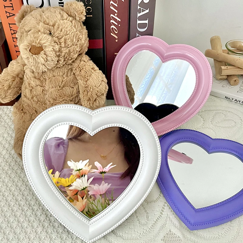 Espejo cosmético de celebridad Web, espejo decorativo de corazón para niña, dormitorio de estudiantes