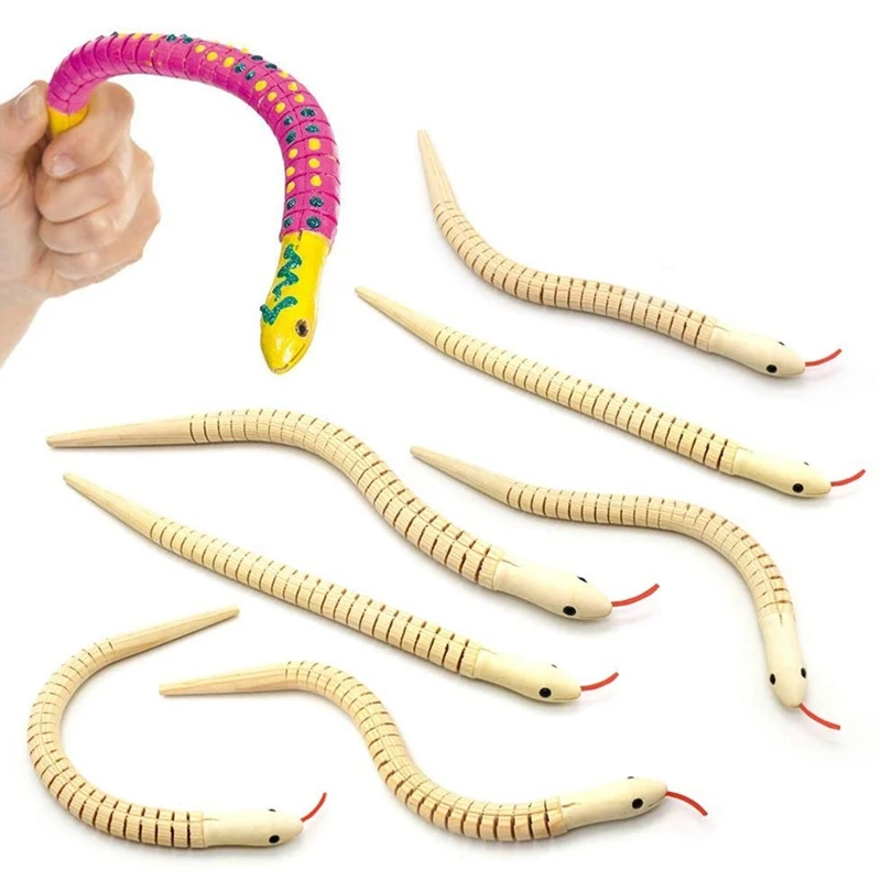 10Pcs 12 Inch Unfinished Wooden Wiggly Snakes Jointed Flexible Wooden Snake Blank Animal Model Crafts Toys For Arts