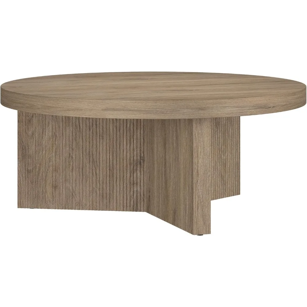 

Henn&Hart 36" Wide Round Coffee Table in Weathered Gray, for Home, Living Room, Bedroom, Entertainment Room, Office