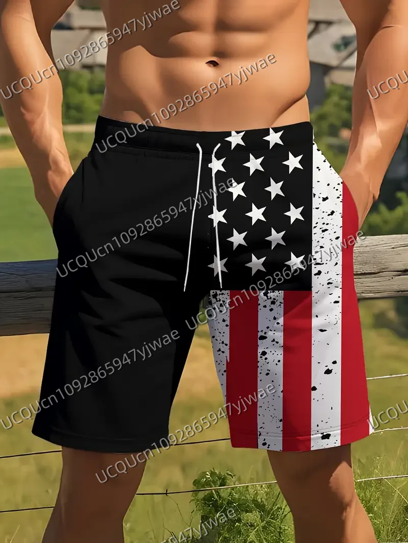 

Men's Casual Beach Shorts with American Flag Print Quick-Dry Regular Fit for Swimming Lounging & Summer Outings Shorts
