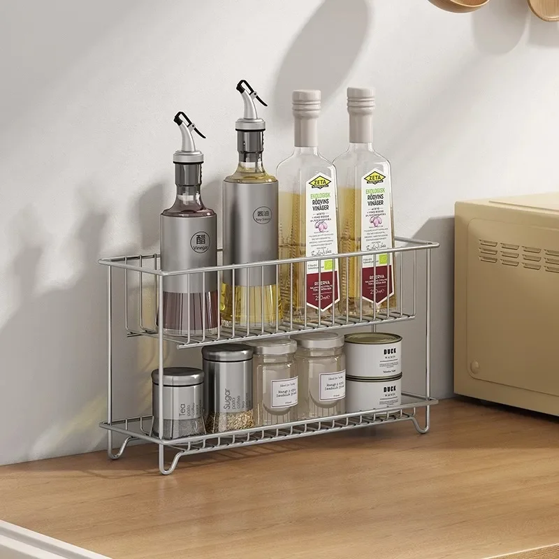 304 Stainless Steel Kitchen Double Layer Spice Rack,Seasoing Boxes Storage Organizer,Countertop Cups Drinkware Draining Holder