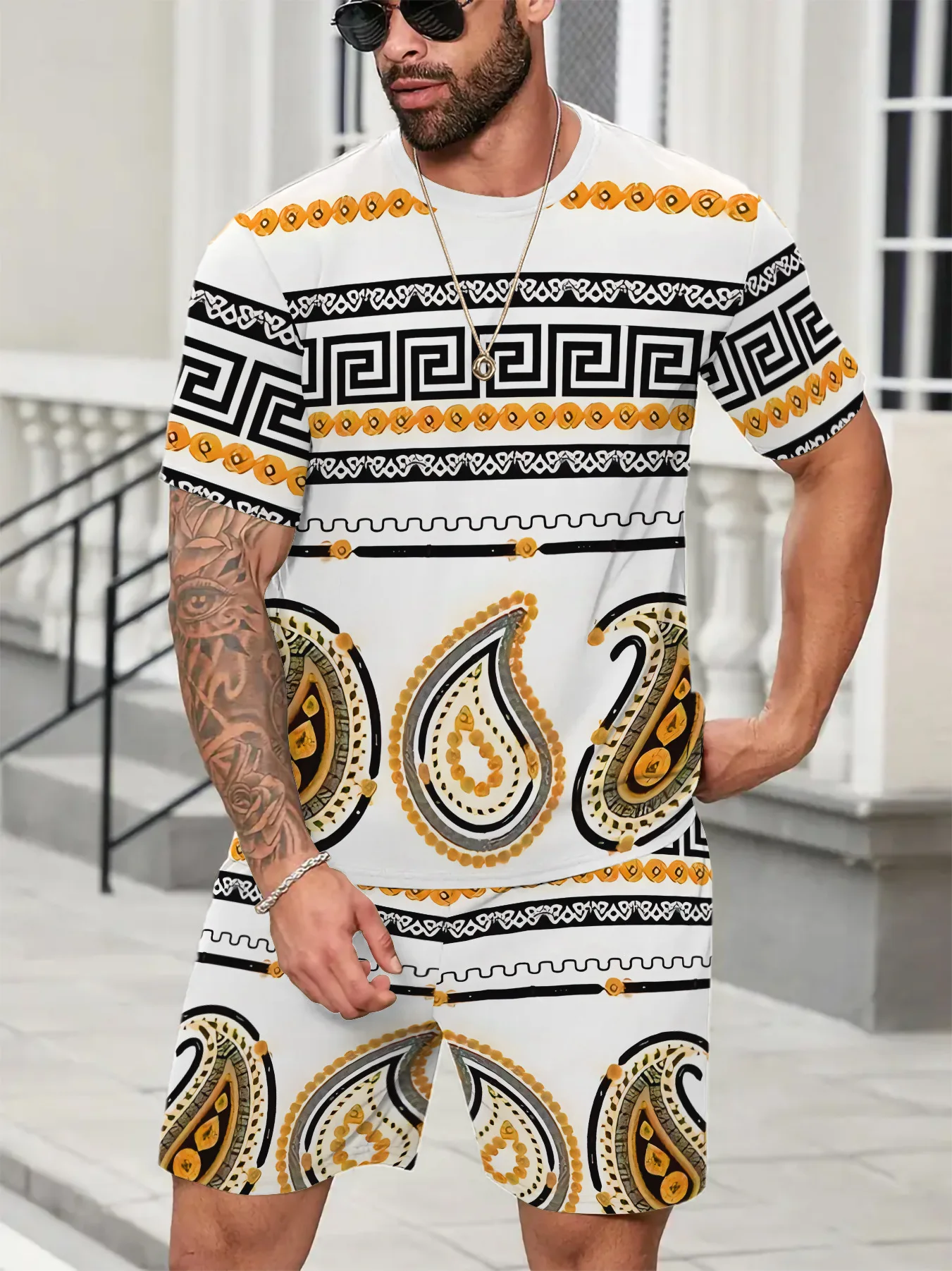 

2025 Summer New 3D Printed Men's and Women's T-shirt Set Pattern T-shirt Shorts Set Fashion Two Piece Set Fashion Casual Style