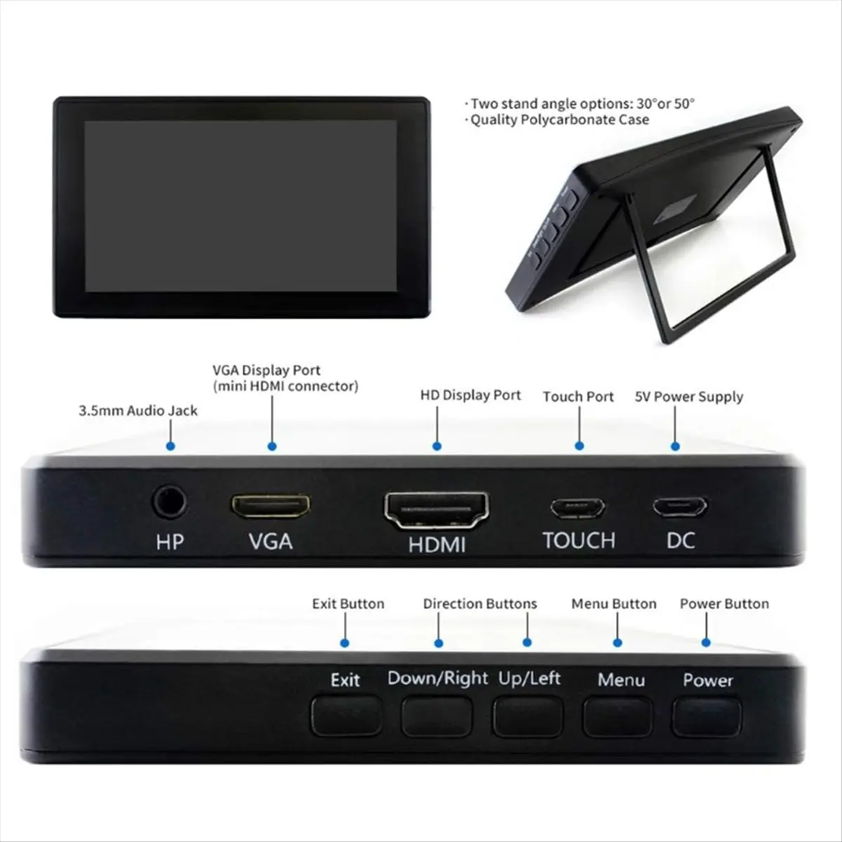 7inch LCD (H) Monitor 1024x600 IPS Touch Screen with Case for for Nano for PC for Game Consoles