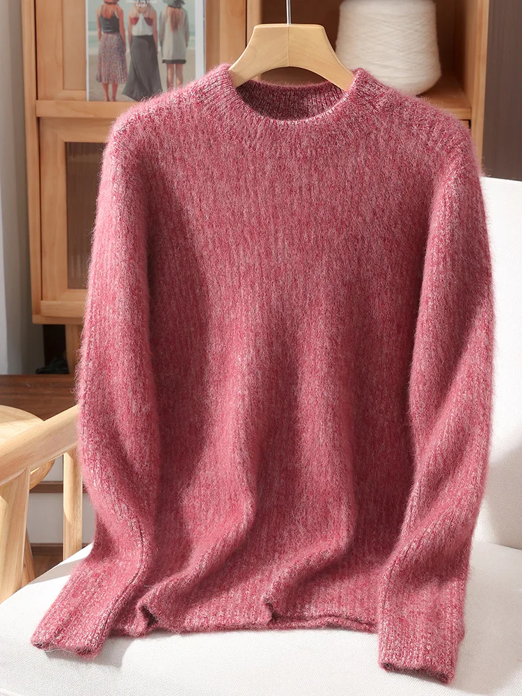 TLOML Women's 100% Mink Cashmere Sweater O- Neck Pullover Multicolor Base Layer Knitwear Autumn Winter Soft warm Basic Comfy Top