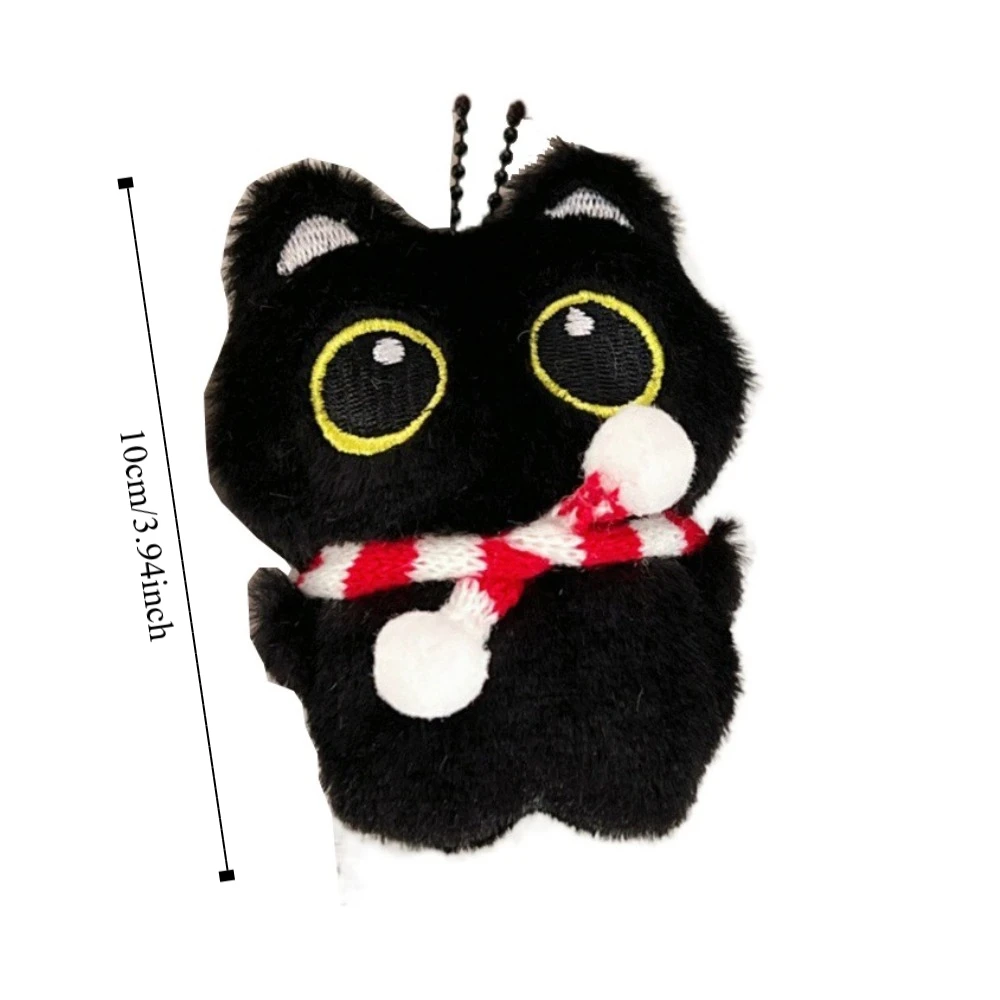 Lovely Soft Squeak Scarf Black Cat Pendant Chirping Cartoon Squeeze Plush Keychain Toys Keyring Plush Stuffed Toys Unisex