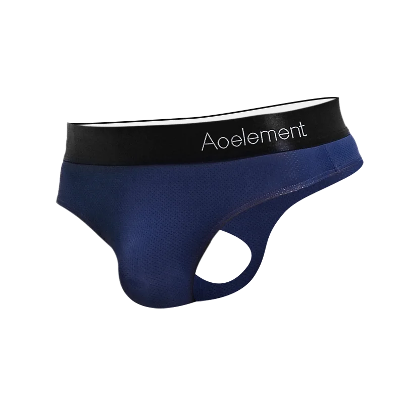 

5PCS Men's low-rise solid color U-convex elastic tight ice silk T-pants, smooth and revealing buttocks breathable thong T-pants