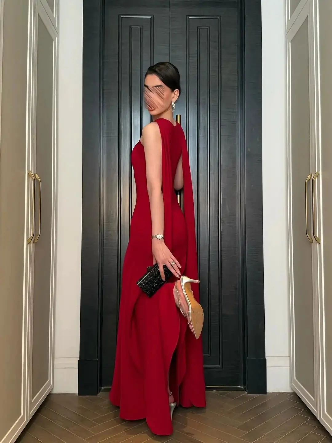 Ranmo 2025 Arabia Saudita Abiti da sera da ballo a sirena Rosso senza maniche Maxi abito da festa Abiti da ballo da cocktail notturni formali personalizzati