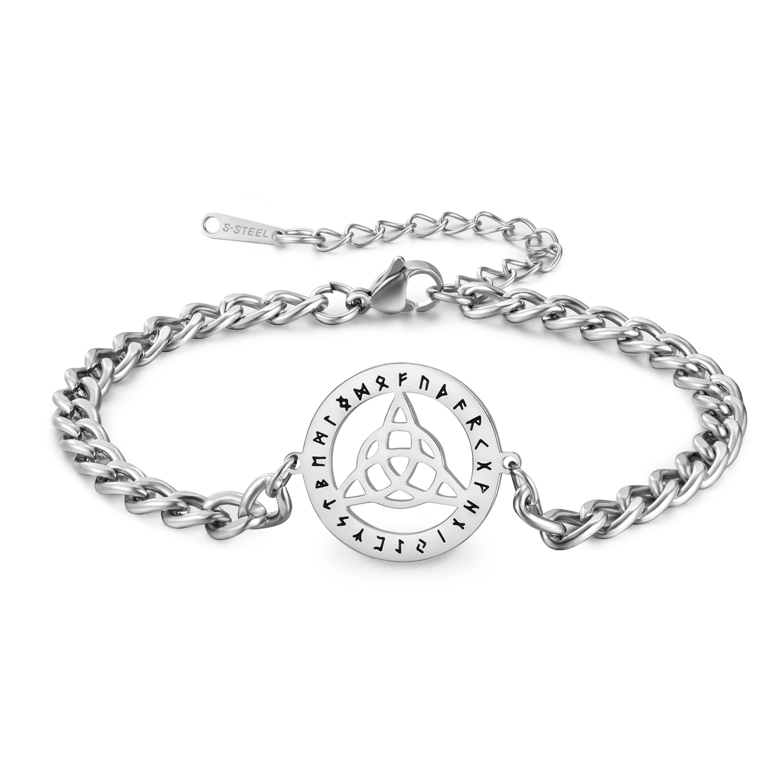 LIKGREAT Tree Of Life Celtic Knot Double Hole Pendant Bracelet Men Stainless Steel Cuban Chain Biker Amulet Wrist Jewelry