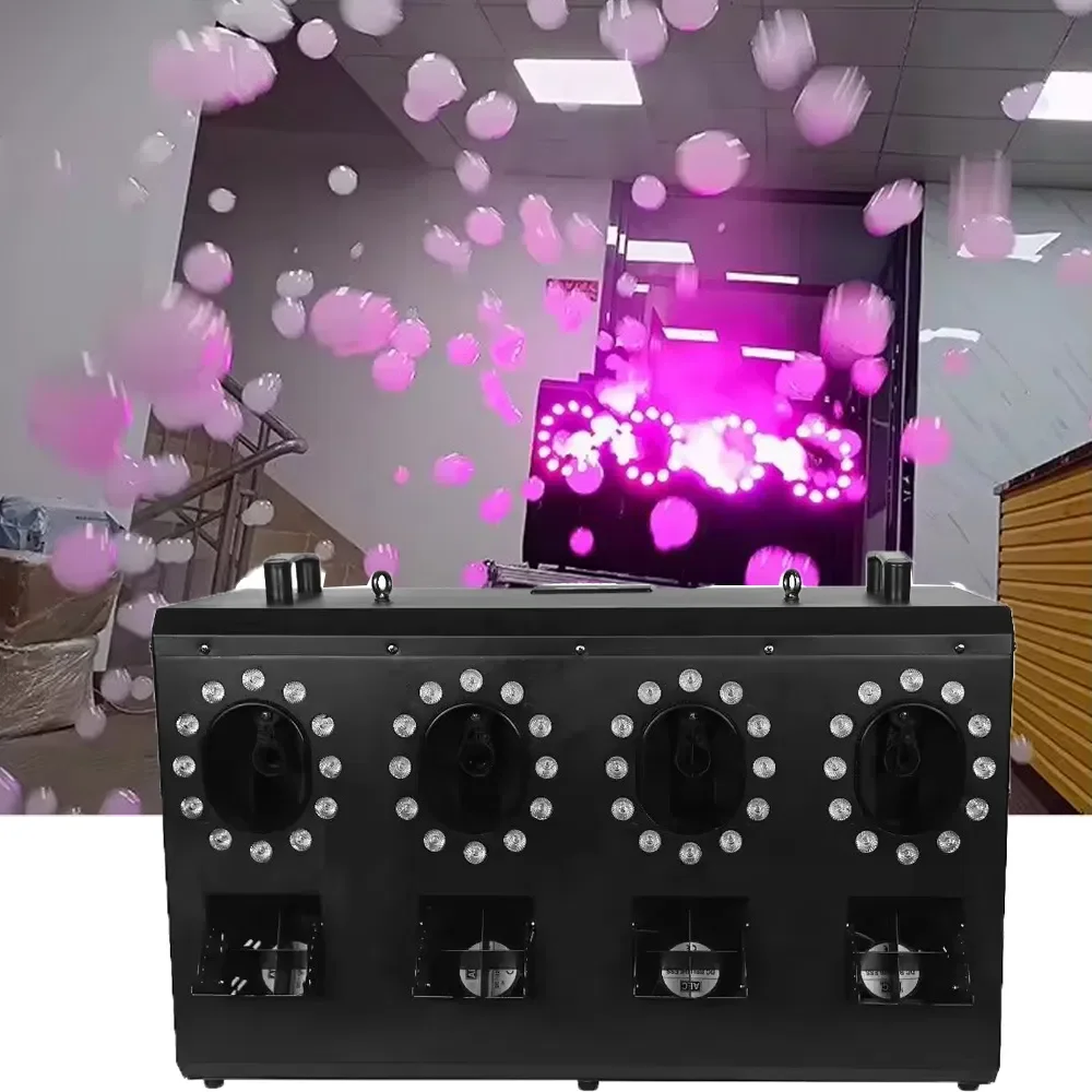 Portable Stage Bubble Machine 4-Output Full Color LED Fog Effect for DJ Equipment Party Lighting Accessories