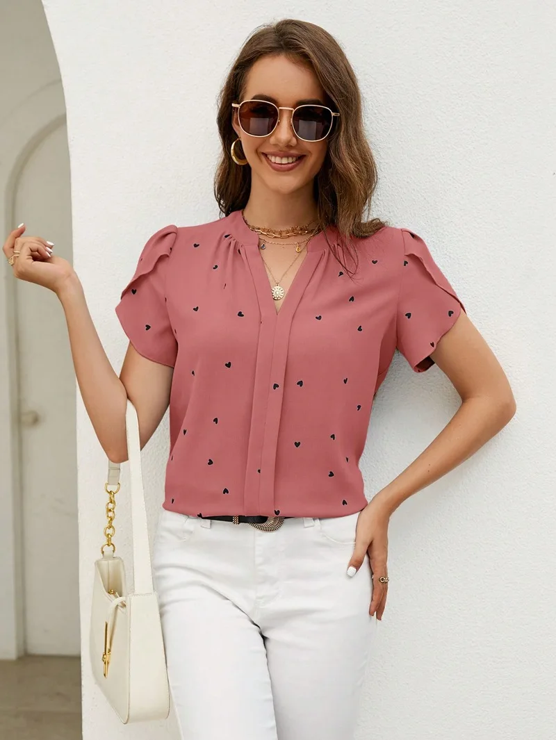 Elegant Women\'s Blouse Shirt Summer Love Petal Sleeve Shirt Temperament Women\'s Short Sleeved Top Blusas Femeninas Блузка Белая