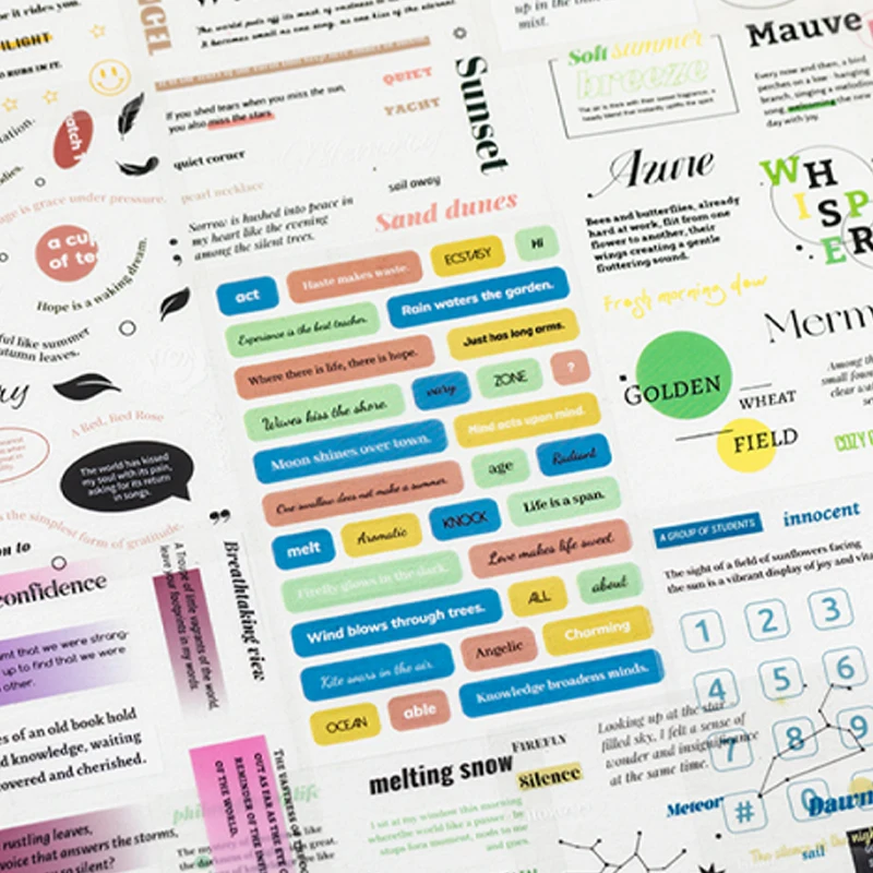 Mr Paper 20pcs/bag Word Cure PET English Sticker Book Handbook Material Decorative Stickers DIY Photo Frame Scrapbook Journal