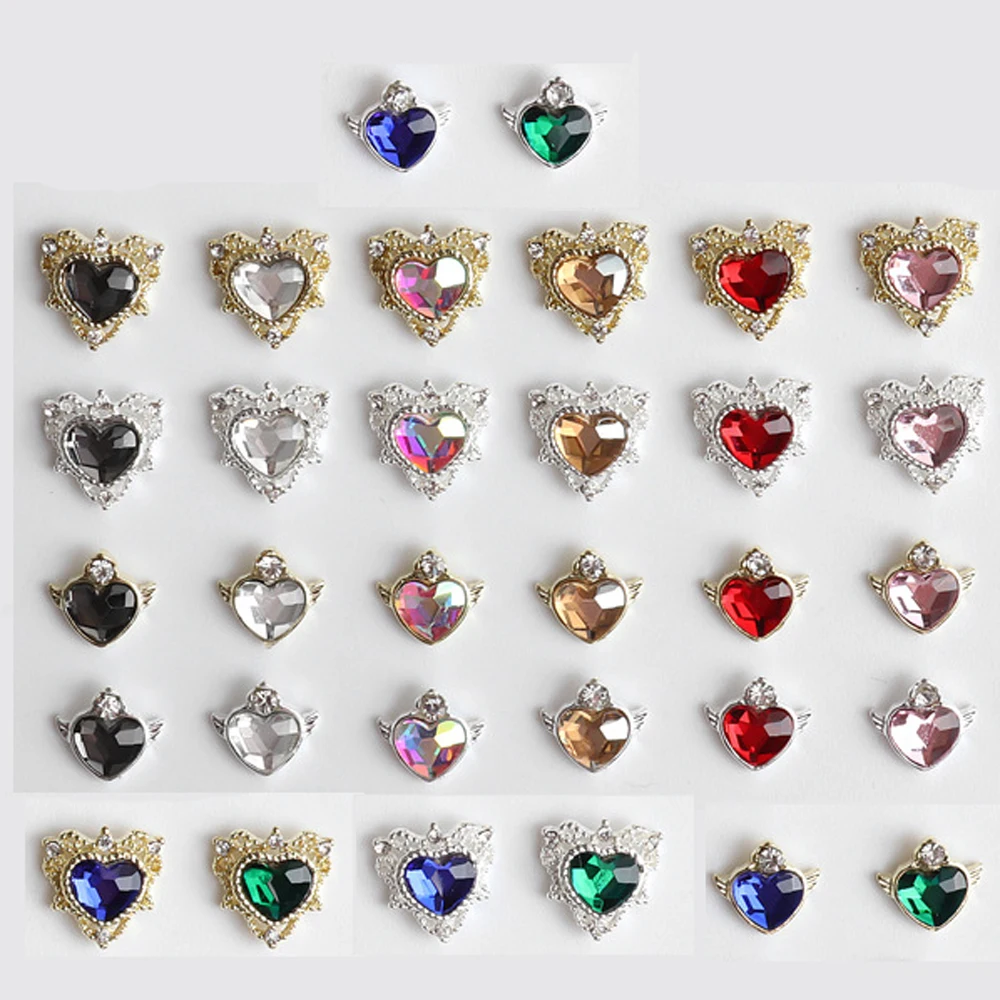 20Pcs Love Heart Gem Nail Art Decorations 3D Glitter Hearts Shape Gilding Crystal Rhinestones Nail Jewelry DIY Luxury Nail Parts