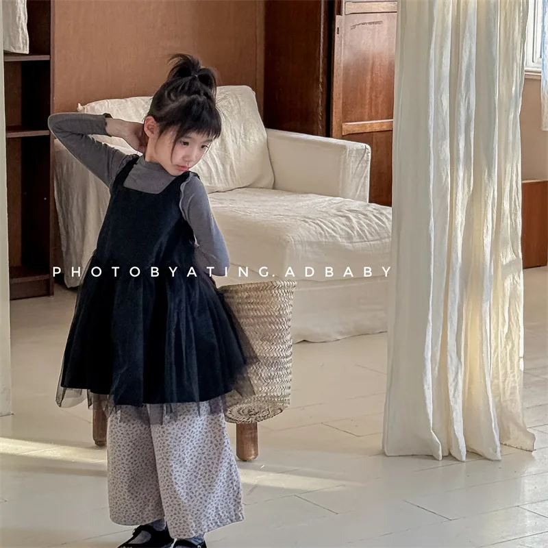 2025 primavera verão bebê meninas vestido da criança sem mangas vestidos de gaze preta 1-6year meninas crianças peincess suspensórios saia vestido