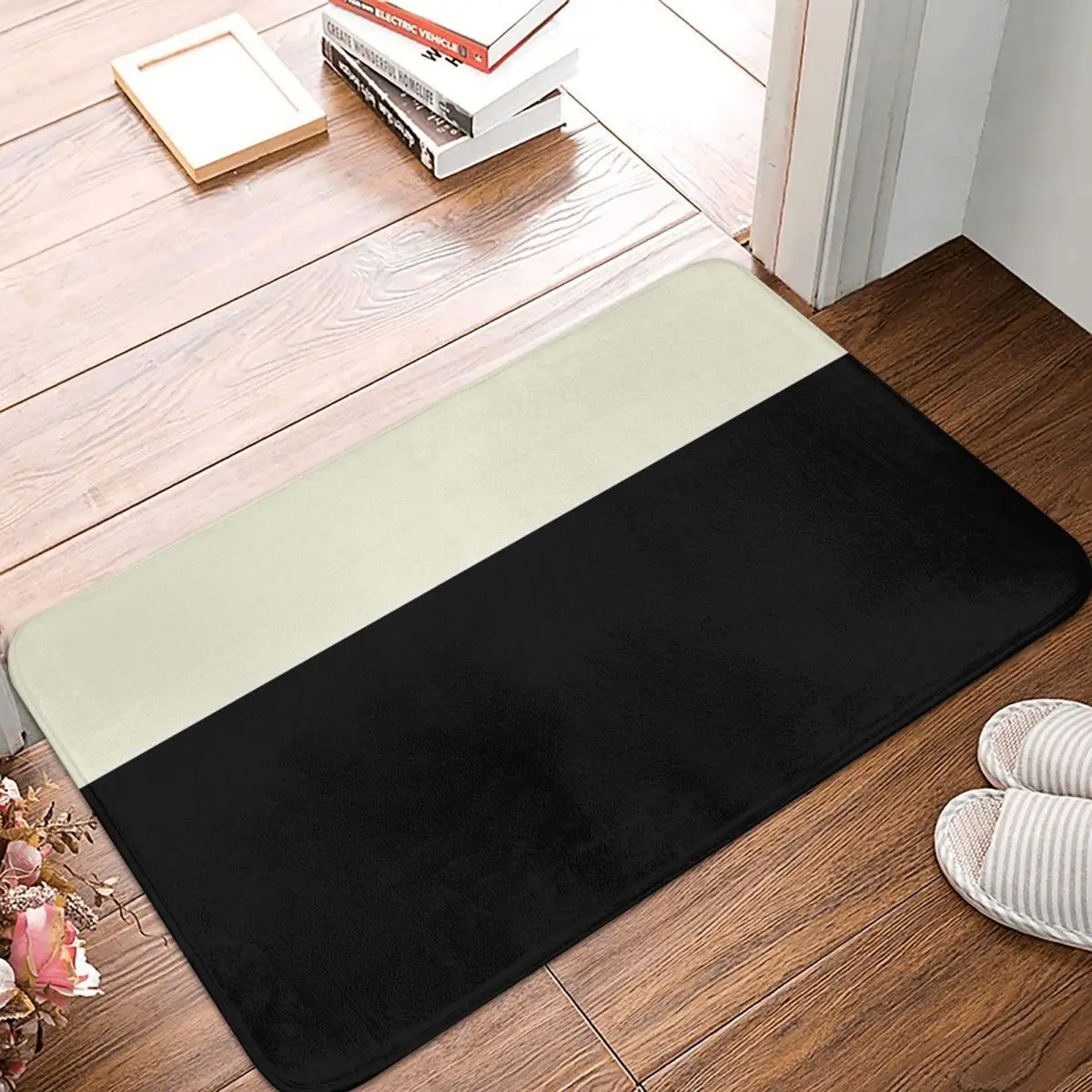 Color Block Cream And Black Anti-slip Doormat Floor Mat Absorbent Mat Carpet Rug for Kitchen Entrance Home Balcony Footpad Mats