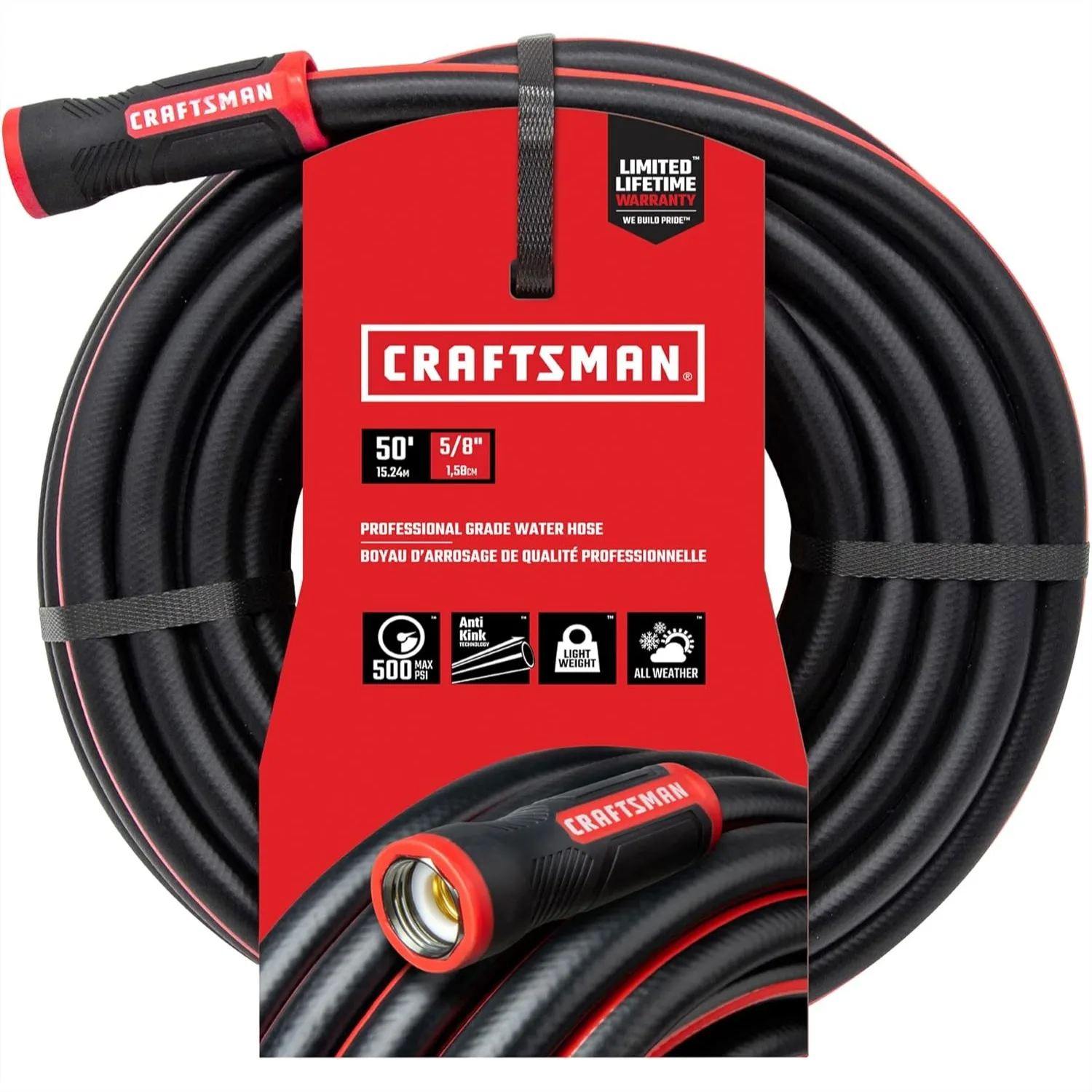 

Heavy Duty Garden Hose 50ft x 5/8 Inch, Lightweight Flexible Water Hose with Easy Grip Couplings