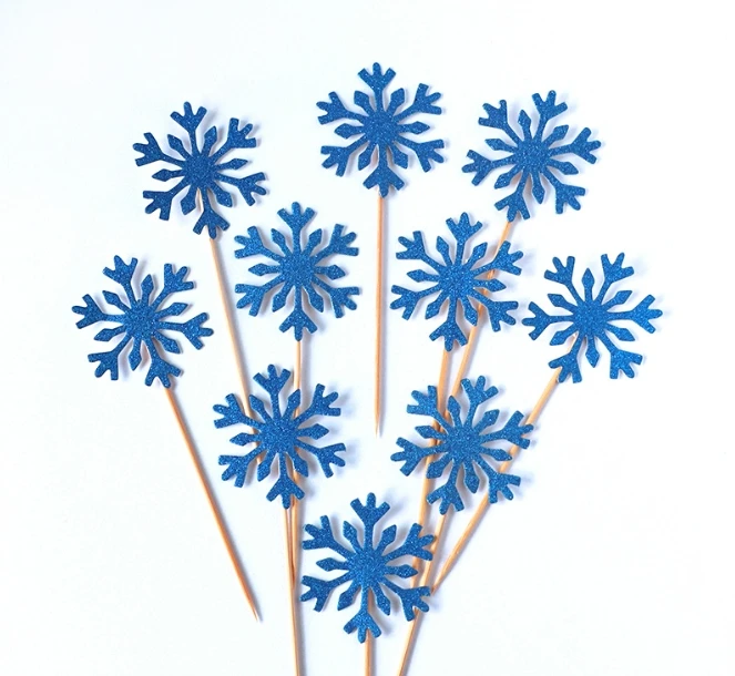 10 Pcs Snowflake Cupcake Toppers Baby Girl Frozen Birthday Party Decoration Kids Christmas Cake Supplies Accessories