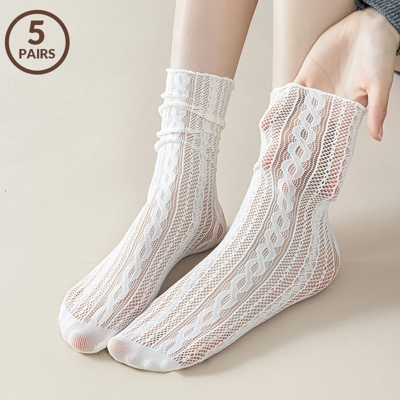 1/3/5 par Damskie Krótkie Letnie Skarpetki Koronkowe Japońskie Kawaii Dziewczęce Urocze Skarpetki z Koronką ażurową w Stylu Lolita Księżniczki