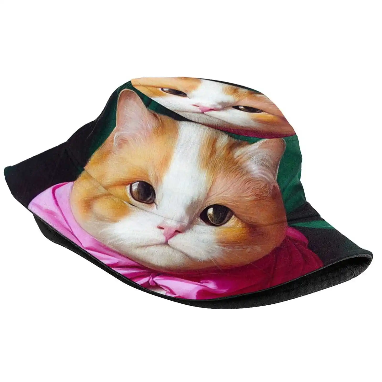 Cat And Donuts Flat Top Breathable Bucket Hats Cat Donuts Cake Funny Cute Animal Pet Beautiful Sweet Love Fantasy Eating Food