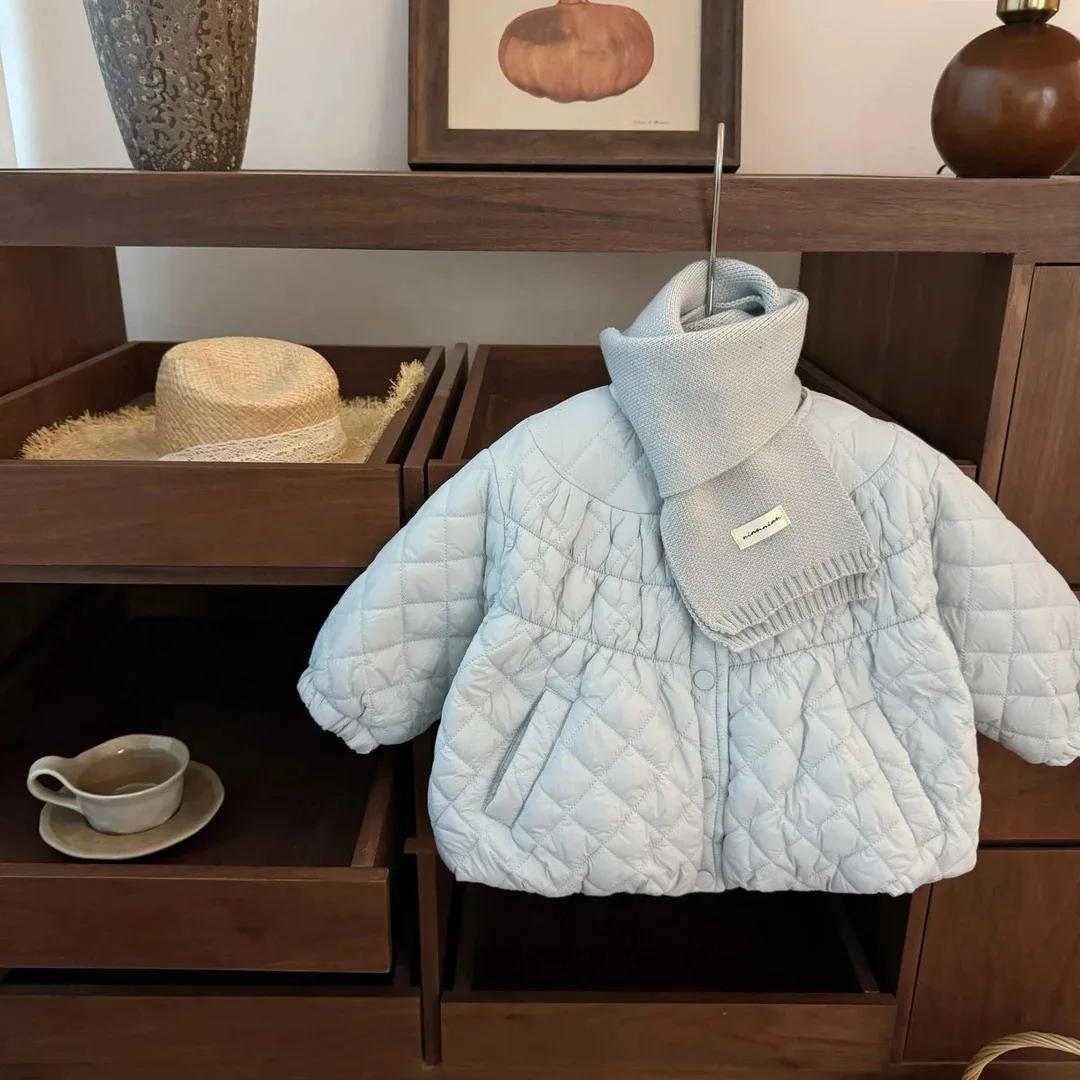

Girls Plush Thick Cotton Coat Autumn Winter Baby Jacket with Scarf Included Children's Cotton Outerwear