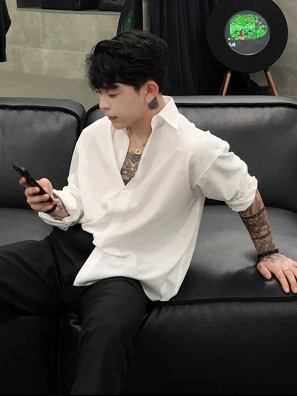

British Style Ice Silk Long Sleeve Men's Shirt Breathable Cool Feeling Summer High End Fashion Top Quality Youth Trendy Clothing