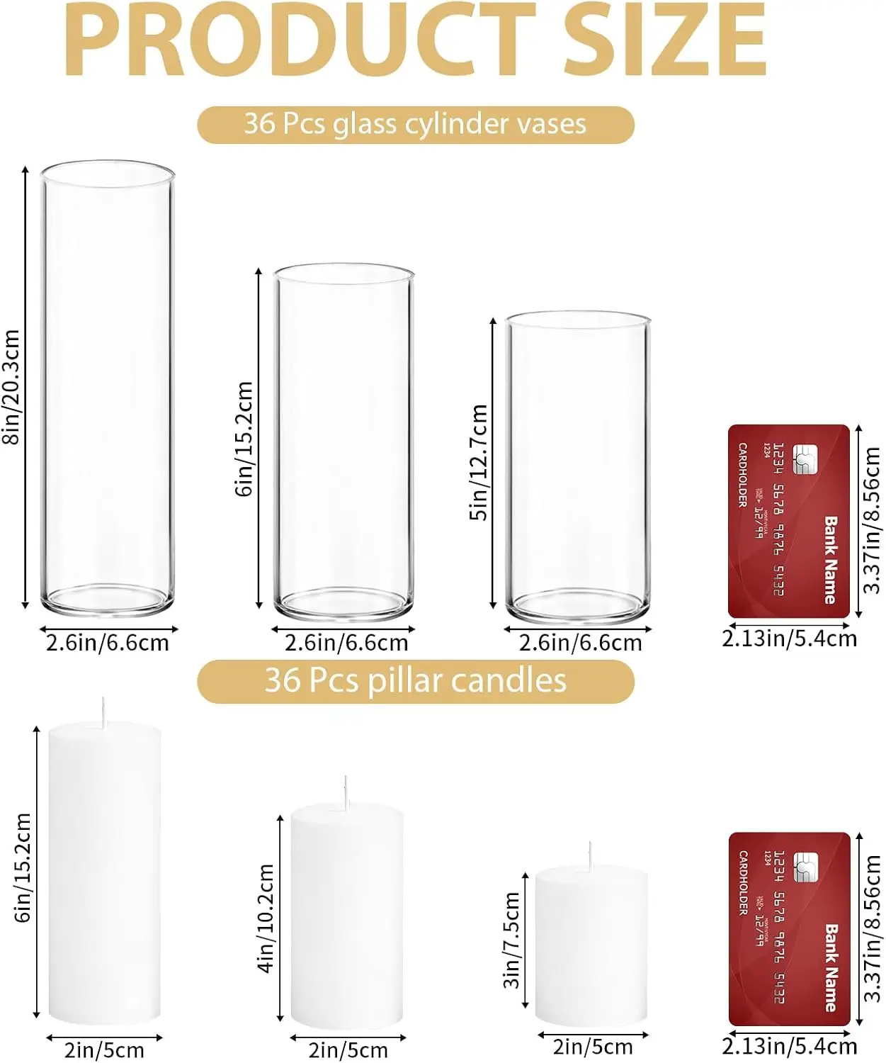 72-Piece White Pillar Candle and Glass Cylinder Vase Set, Candles 2