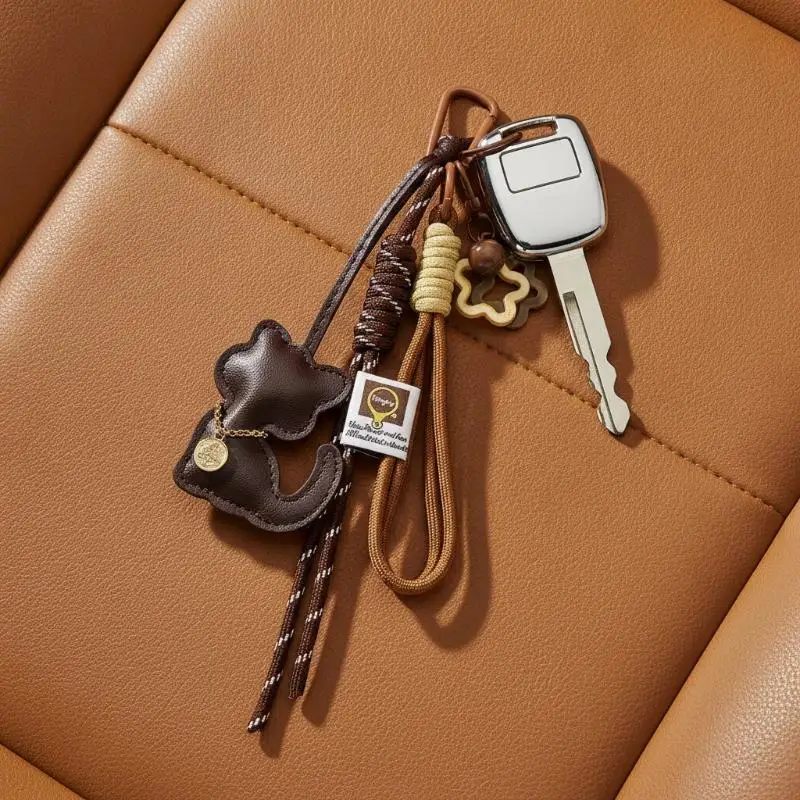 1Pcs Cat Shape Star Bag Pendant Braided Rope Keychain Leather Mobile Phone Lanyard Hanging Decoration Accessories Gifts