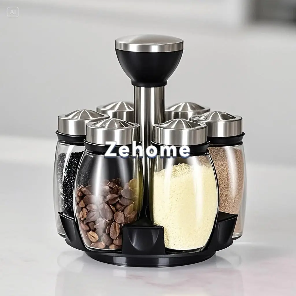 Rotating Glass Seasoning Jar Set Household Creative Kitchen Spice Bottles Storage Boxes