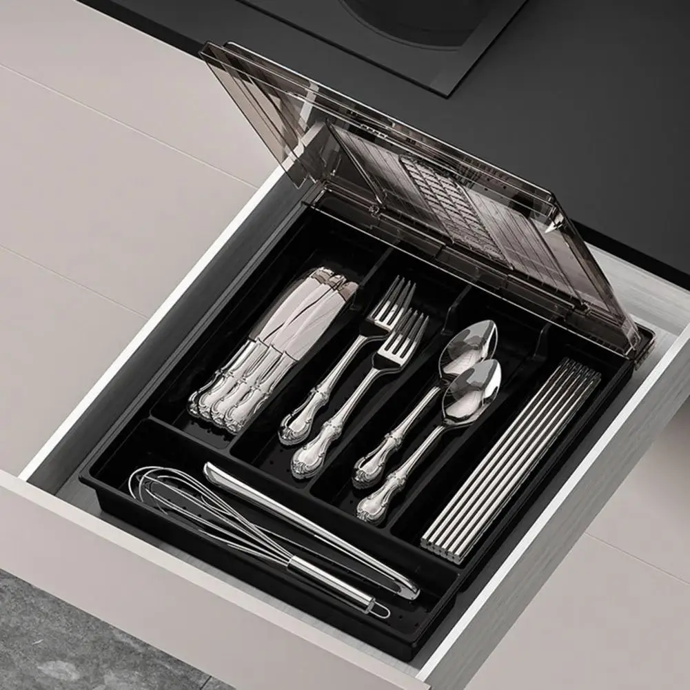 5-compartment Cutlery Tray Compact Cutlery Organizer Capacity Cutlery Storage Box Transparent Lid Multi Compartments Tableware