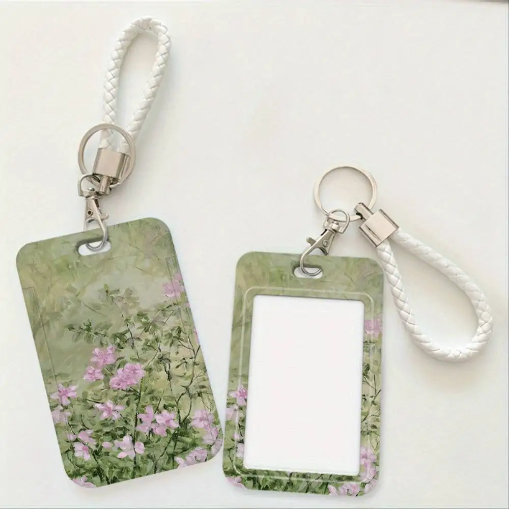 Green ID Card Holder Plastic Badge Cover Pink Flower Print Holds 2 Cards For Doctor Nurse Student Staff Bank Access Card