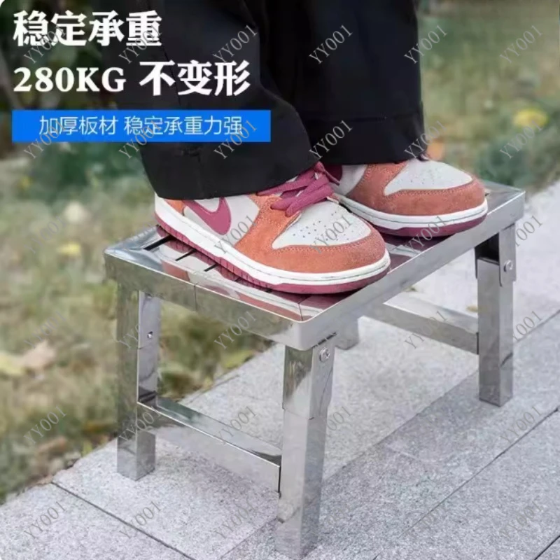 Stainless Steel Folding Stool - Waterproof, Non-Slip, Thick and Durable Square Bench for Indoor,Outdoor Use, Camping and Hiking