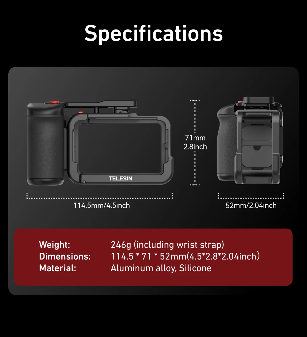 Защитный чехол TELESIN с ручкой для уличной фотографии с дистанционным управлением для DJI Action 5/4/3, аксессуары для экшн-камеры