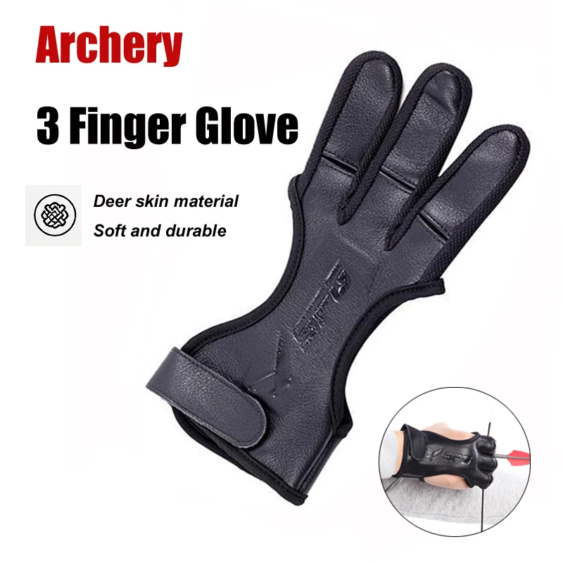 Archery 3 Finger Glove Deer Skin Protective Glove Recurve Bow Longbow Shooting Hand Guard Outdoor Archery Accessories
