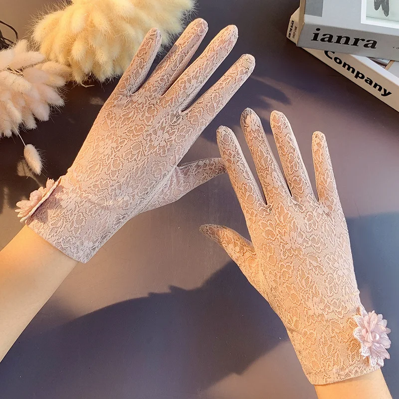 Summer lace sun protection gloves for women, driving and riding electric cars, breathable ice silk touch screen bridal