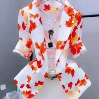 2025 New Women Printing Suit Coat Women Blazer Cardigan Spring Summer Women Short Sunscreen Printed Jacket Slim Suit Outerwear 2