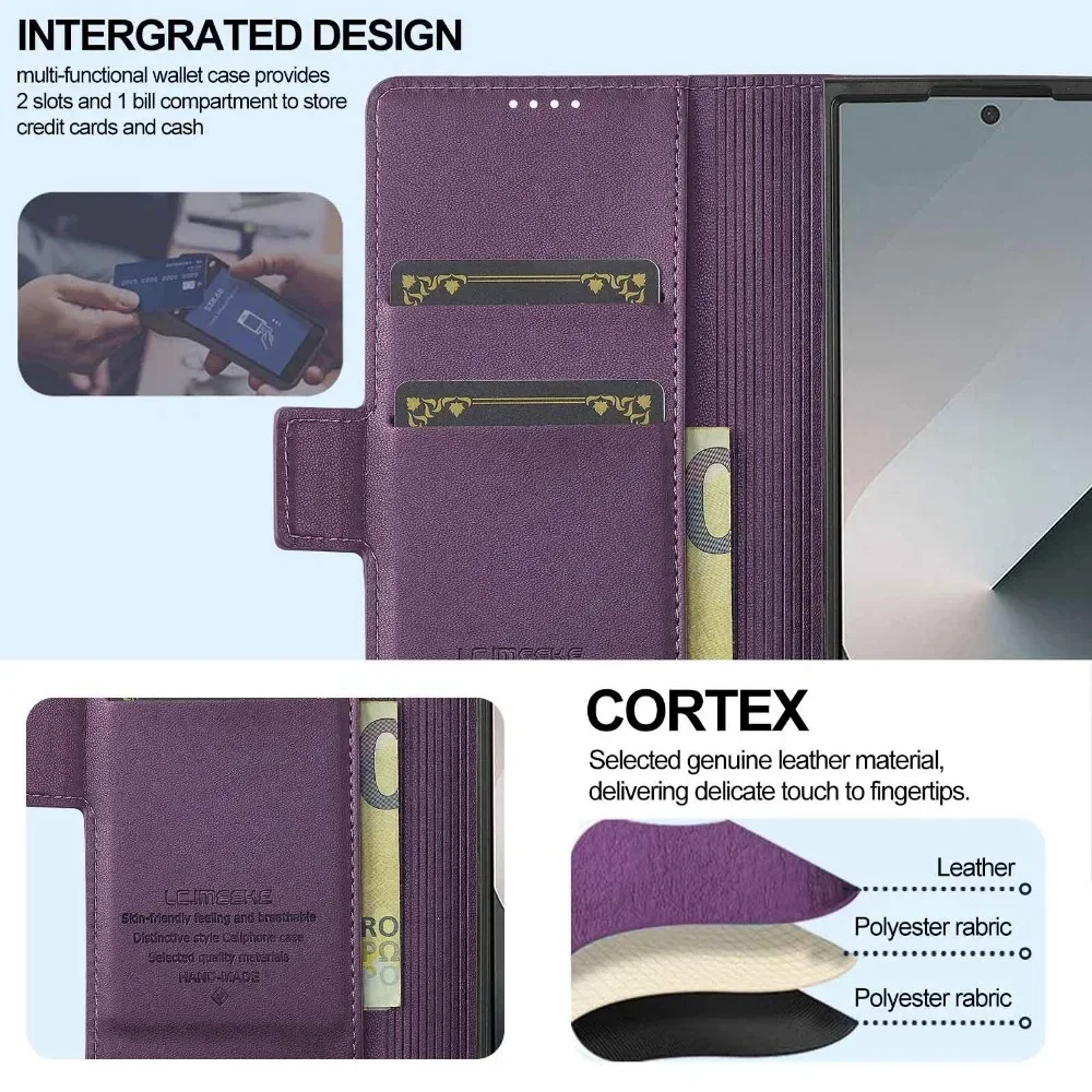 Premium Leather Phone Case for Samsung Galaxy Z Fold 7 6 5 4 3 Fold6 Fold5 Fold4 5G with Pen Holder Wallet Flip Phone Cover