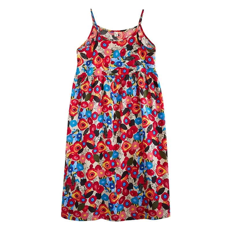 فستان ميدي بطبعة زهور عتيقة للنساء، فستان صيفي قطني، فستان داخلي بدون أكمام، فستان طويل للارتداء الخارجي للنساء في منتصف العم... #4