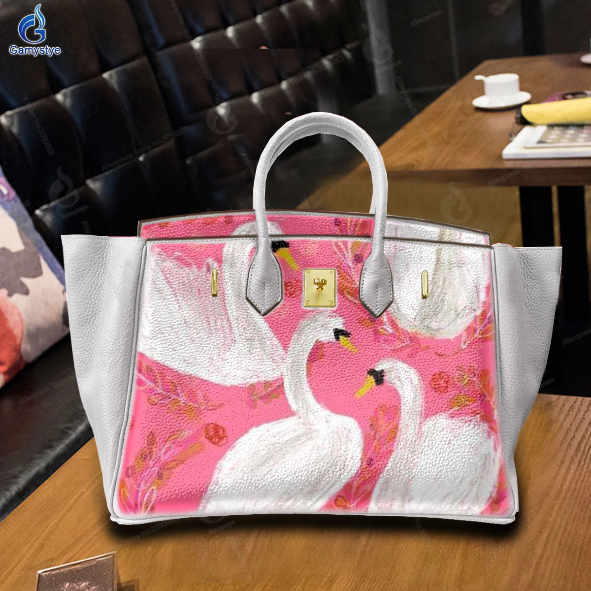 

Shoulder Bags Sac De Luxe Femme Luxury Bags Women Cartoon Swan Print Genuine Leather Art Hand-Painting Customize TotesLarge