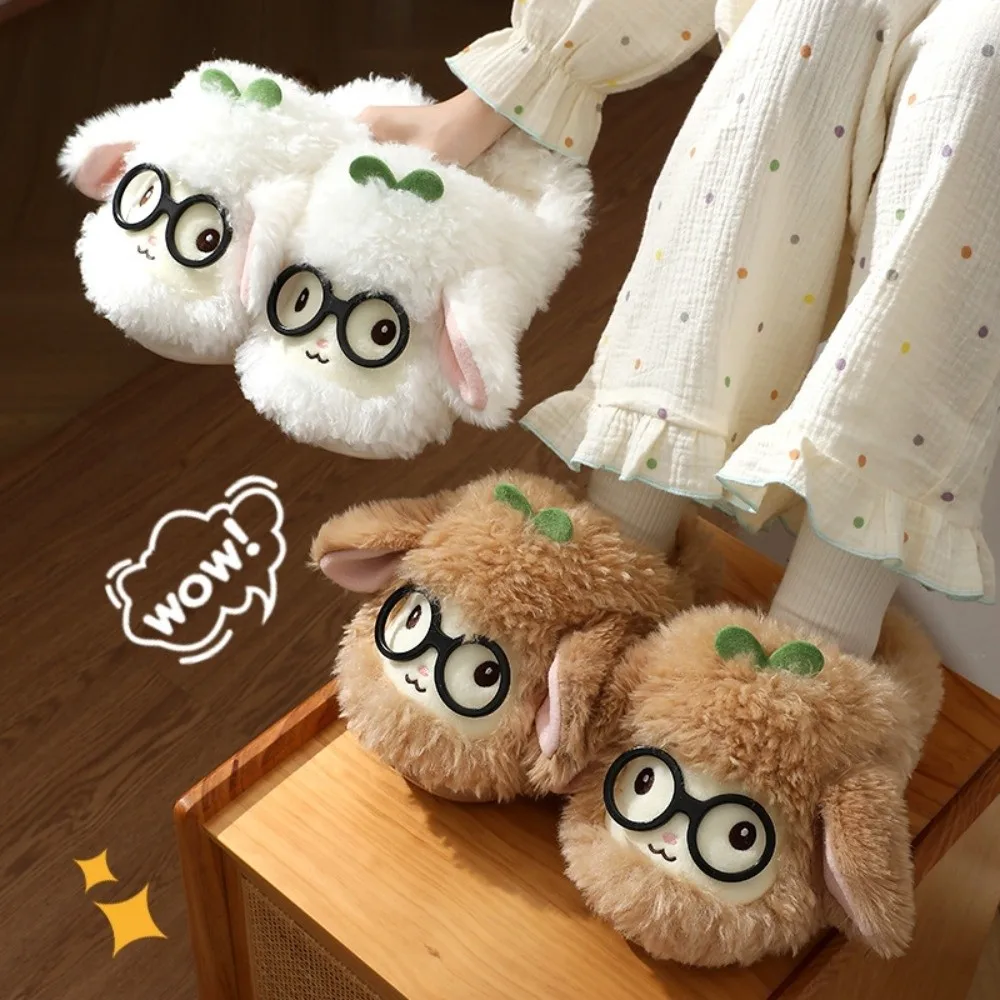 Cartoon Sheep Plush Slippers Fluffy Texture Cotton Sandals Autumn Winter Slippers Lovely Non-Slip EVA Sole Women Lamb Slipper