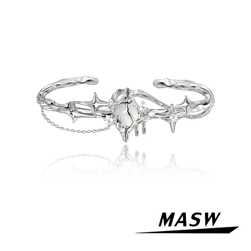 

MASW Original Design Delicate Style High Quality Brass Thick Silver Plated Star Cuff Bracelet For Women Fashion Accessories