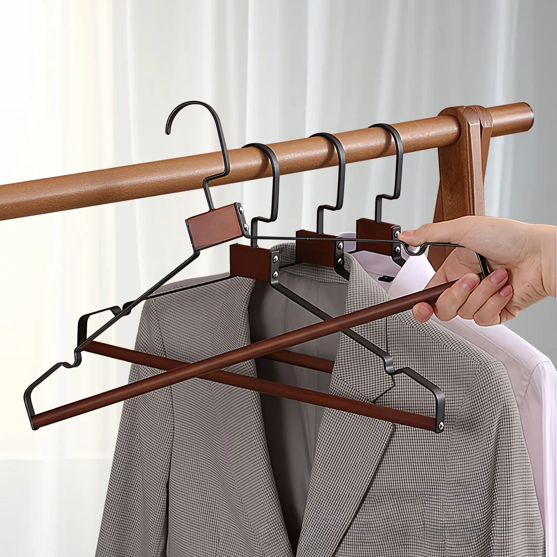 High Quality Wooden Metal Hangers,Heavy Duty Wood Suits Hanger with Notch for Men,Retro Clothing Racks for Coats Jackets Skirts