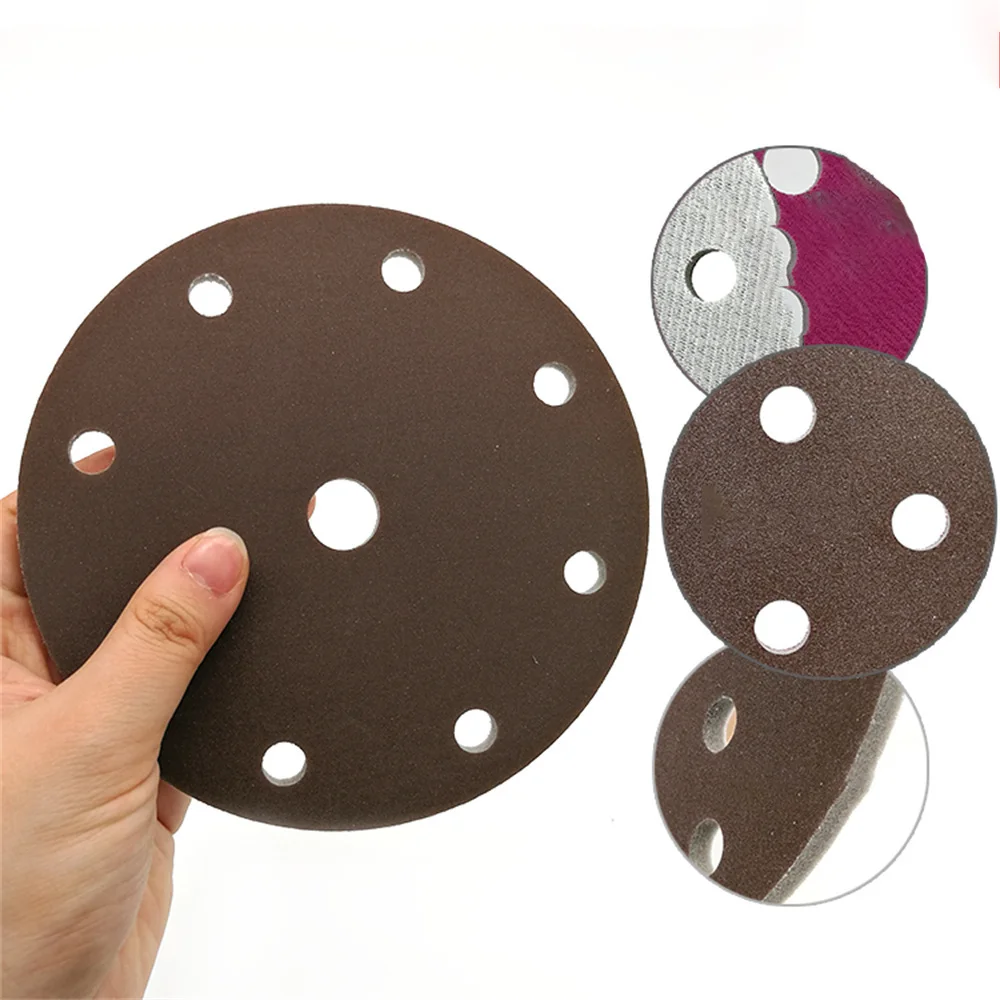 6 Inch 9 Hole Sponge Disc Red Sandpaper Abrasives Flocking Aluminum Alloy Mold Line Plastic Parts Sanding 150MM 300-2000 Grit