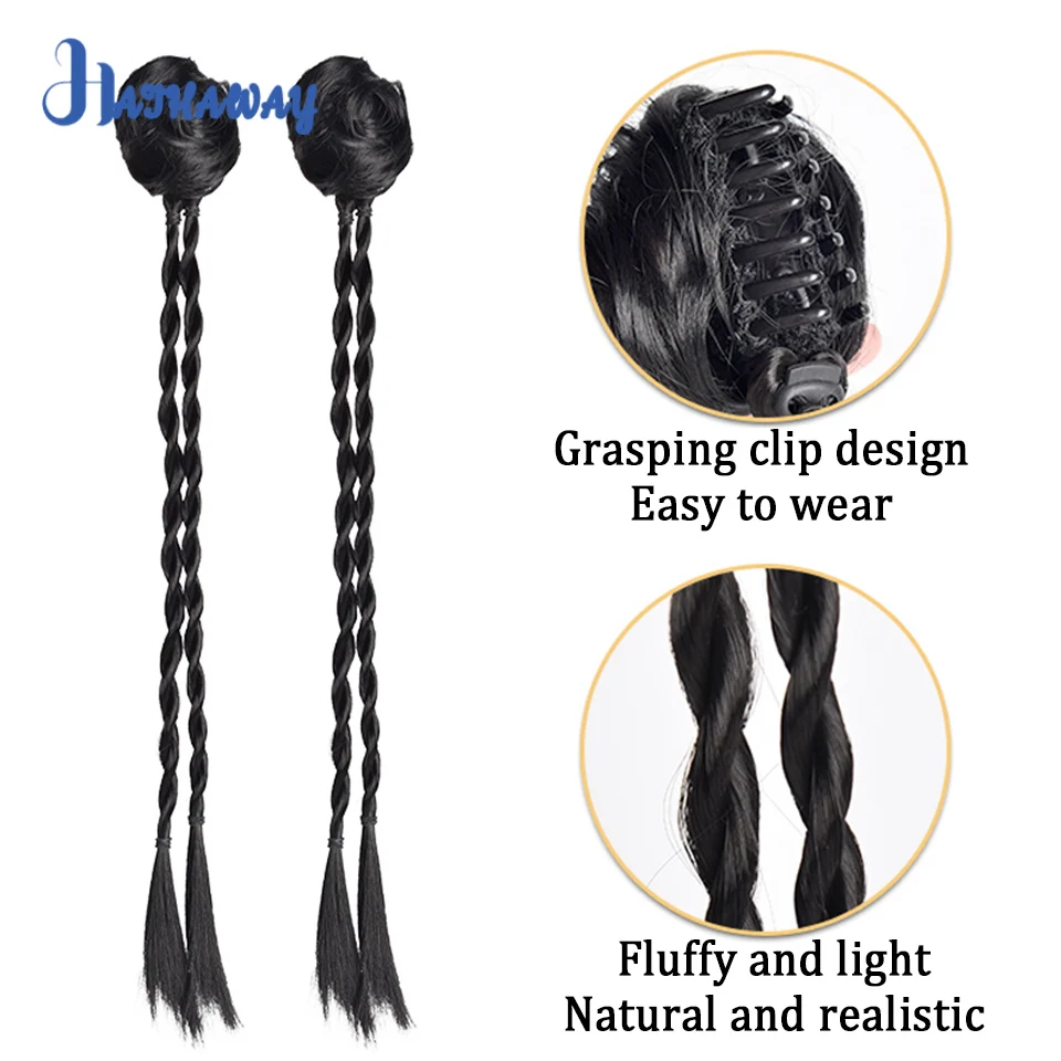 Synthetic Wigs New Chinese Double Ball Head Wigs Sweet And Cool Twist Braid One Can Be Tied Braided Hair Grab Clip Wig Ring