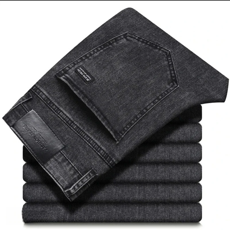 

Men's Elastic Straight Leg Casual Hollow Jeans Pants Versatile Long Pants Comfortable Fit Korean Style Basic Rabbit Skin Model