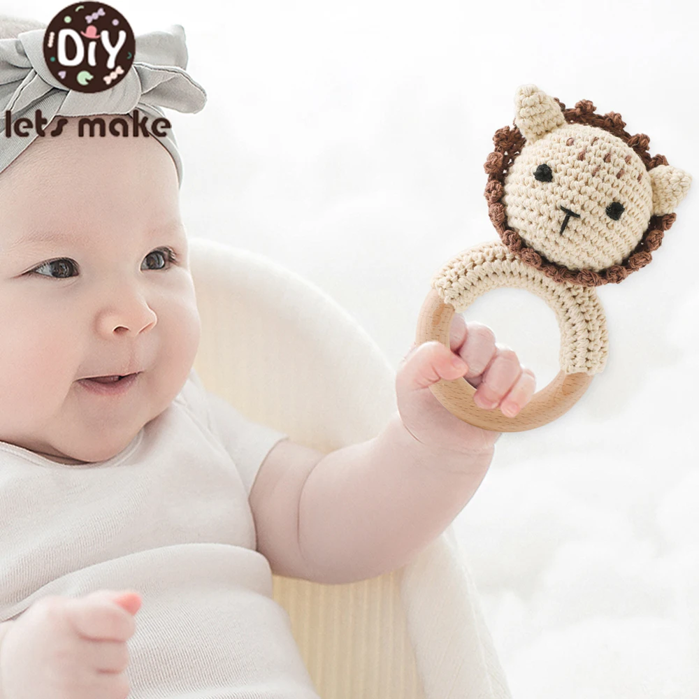 طفل خشخيشة اللعب عضاضة خشبية الكروشيه عضاضة الحيوانات BPA الحرة دمية شخشيخة الوليد Amigurumi الطفل خشخيشات هدايا لحديثي الولادة 1 قطعة